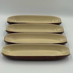 Vintage Brown Glazed Pottery Stoneware Corn on the Cob Dishes Set of 4